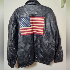 Navarre Black Leather American Flag Bomber Motorcycle Jacket XXL Vintage‎ Biker